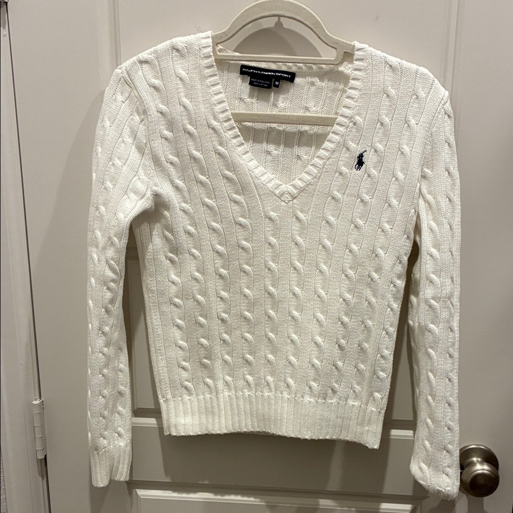 Ralph Lauren Cream V-Neck Cable Knit Sweater